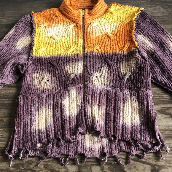 Free People Horizon Line Cardi Zip zip Cardigan Sweater Small Tie Dye - Picture 4 of 14